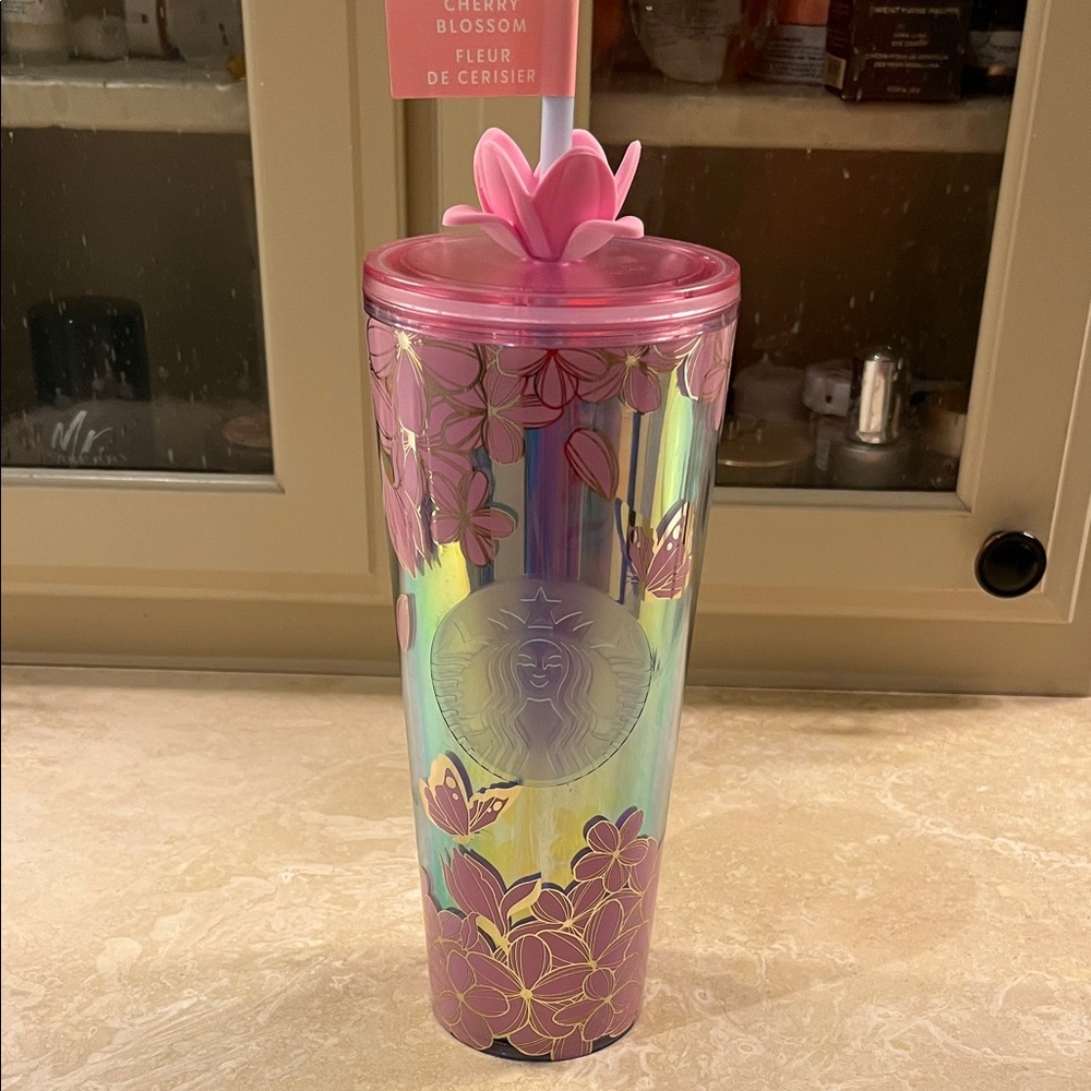 Starbucks 2025 Limited Edition Pink Cherry Blossom Floral Holographic Tumbler